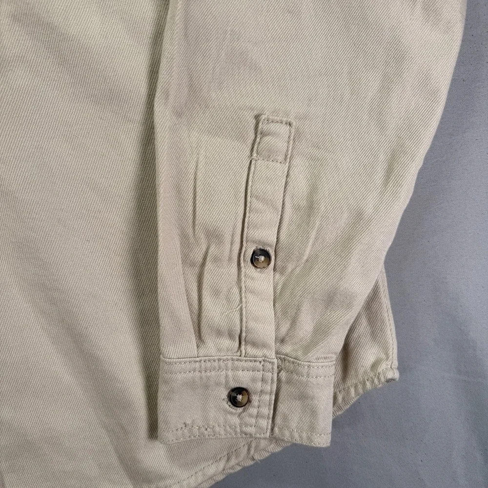 Lukcy Brand Button Down Shirt Men Medium Beige Twill Long Sleeve Heavy Thick NWT